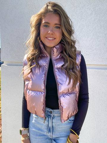 Pink Metallic Puffer Vest