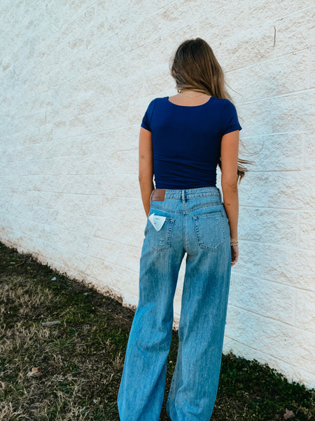 Free People - Clean Lines Sunfade Baby Tee - INDIGO PURA