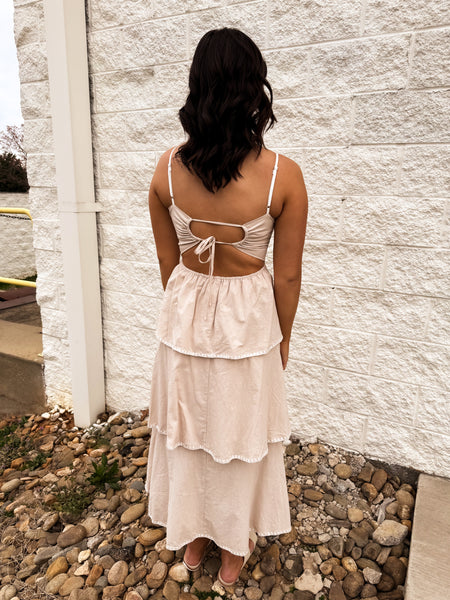 Whimsical Waves Tiered Linen Midi Dress