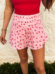 Summer Strawberry Gingham Skort