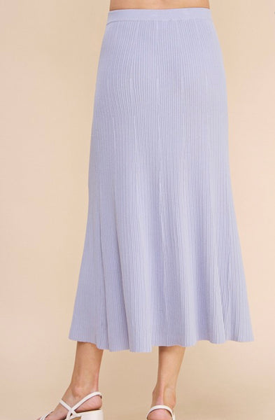 Seaside Textured Ribbed A-Line Midi Skirt - BLUE HAZE