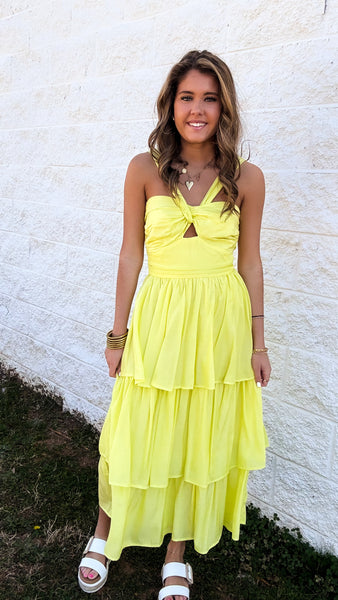 Summer Sun Yellow Halter Midi Dress