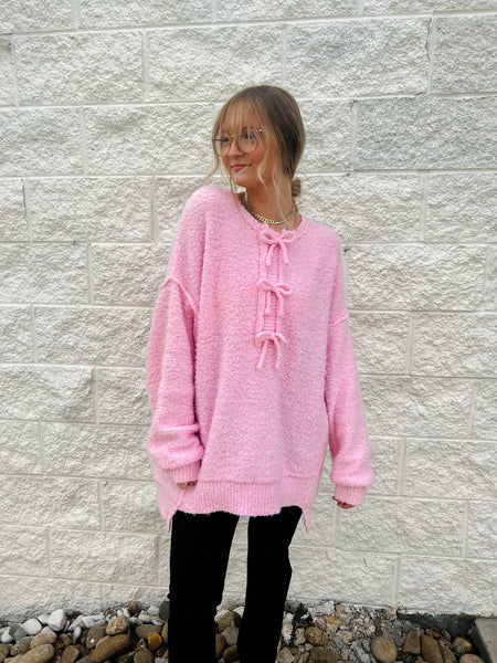 Cuddle & Bows Pink Oversized Sweater