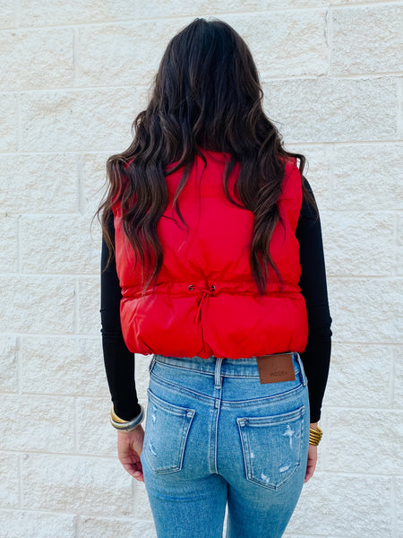 Cherry Bomb Faux Leather Puffer Vest - RED