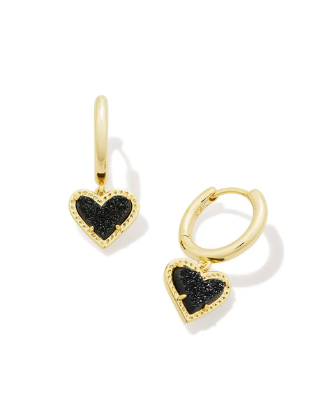 Kendra Scott - Ari Heart Gold Huggie Earrings - BLACK DRUSY