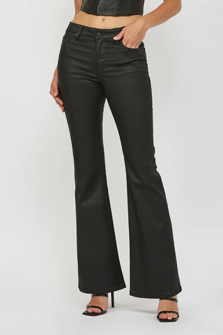 Hidden - Happi -  Coated Wash 33" Inseam Mid Rise Flare  -BLACK