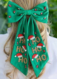 Ho Ho Ho Hair Bow - GREEN