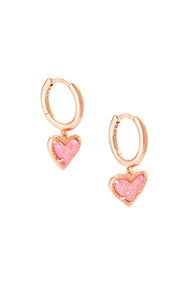 Kendra Scott - Ari Heart Huggie Earrings - ROSE GOLD LIGHT PINK DRUSY