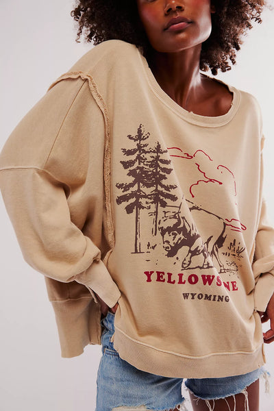 Free People - Graphic Camden Pullover - YELLOWSTONE BISON