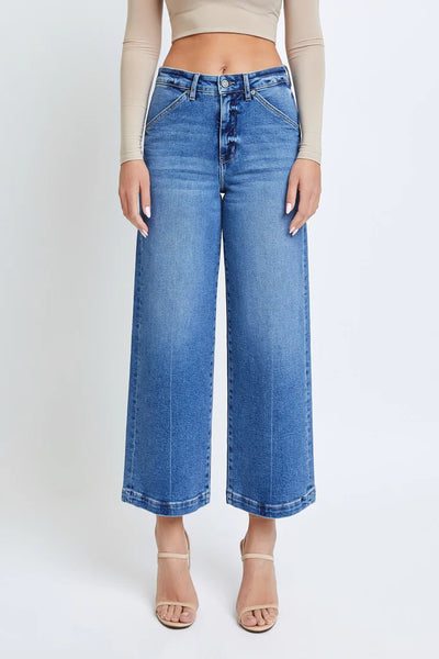 Hidden - Nori Cropped Wide Leg Trouser Jean - Dark Wash