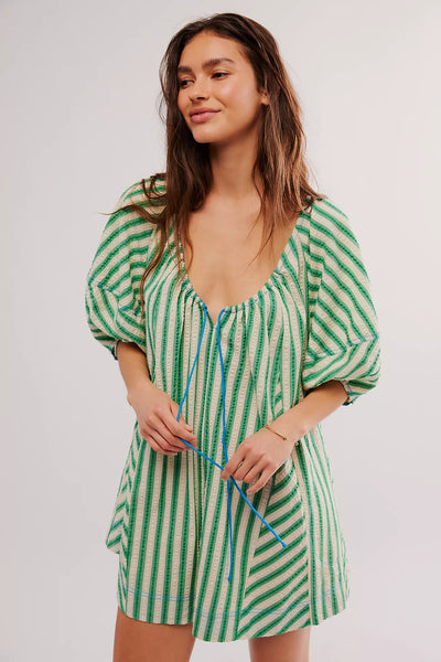 Free People - Bop Around Romper - GREEN COMBO