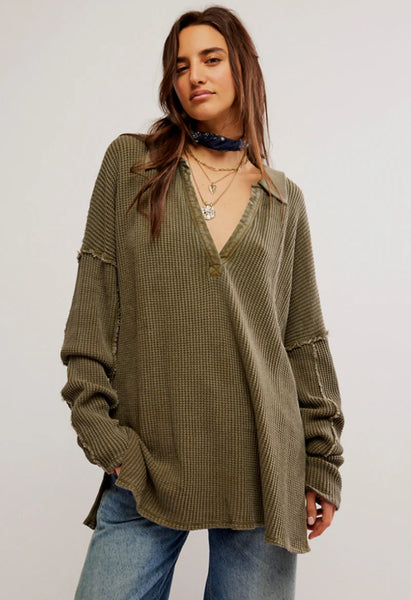 Free People - Travis Polo - MILITARY OLIVE