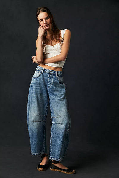 Free People - Good Luck Mid-Rise Barrel Jeans - ULTRA LIGHT BEAM