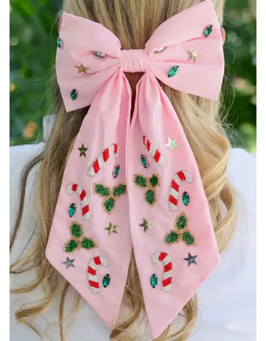 Candy Cane Hair Bow - PINK