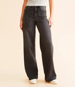 Hidden - Nori Carpenter Wide Leg Jean - Grey Wash - 33" inseam