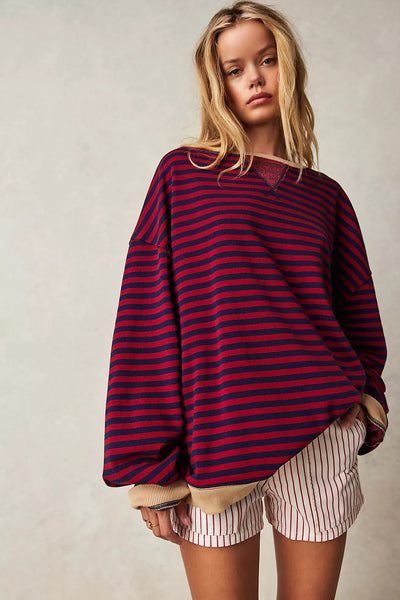 Free People -Classic Striped Oversized Crewneck -  NAUTICAL COMBO