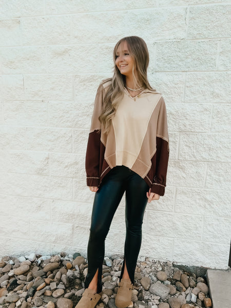 Mocha Melody Color Block Pullover