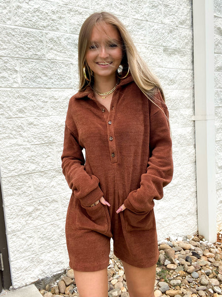 Snuggle Bear Romper - BROWN