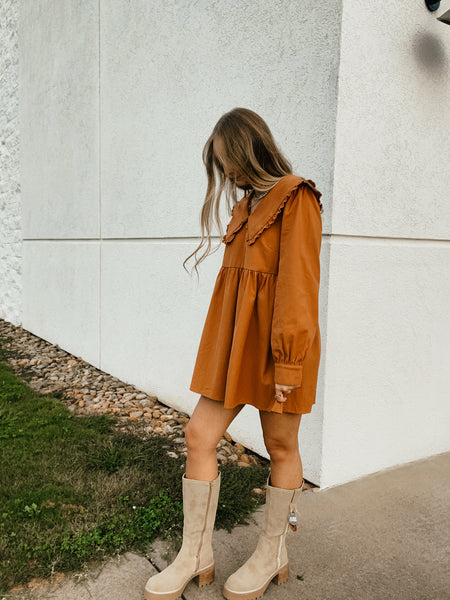 Bronze Belle Peter Pan Collar Mini Dress