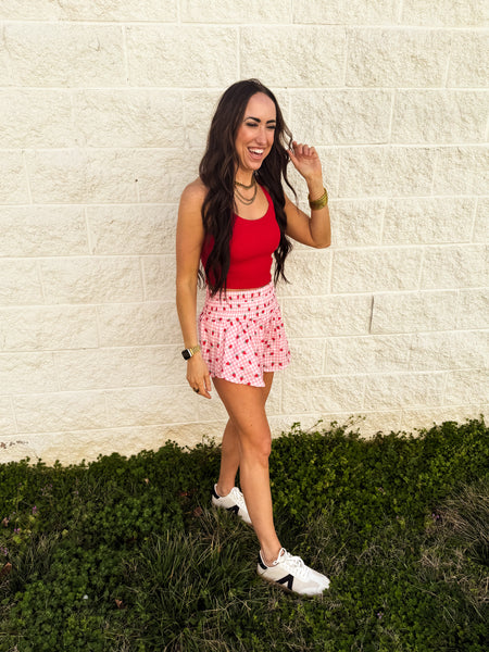 Summer Strawberry Gingham Skort