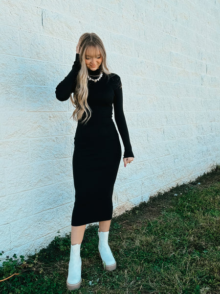 Modern Must Have Mock Neck Midi Sweater Dress - Black