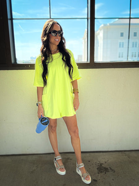 Free People - Hot Shot Tee Romper - SOUR CITRUS