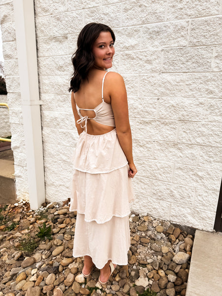 Whimsical Waves Tiered Linen Midi Dress