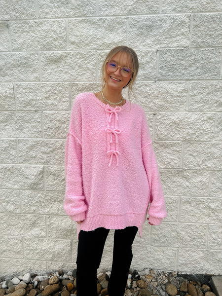 Cuddle & Bows Pink Oversized Sweater