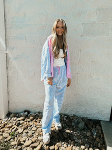 Seersucker Mixed Coastal Chic Pant Set