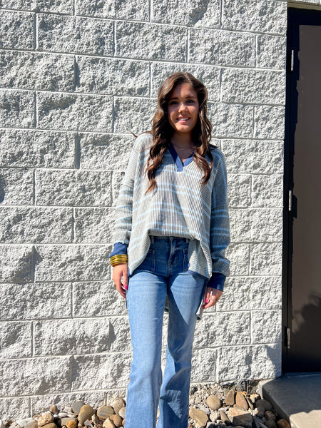 Free People - Striped Travis Polo - Heather Grey Combo