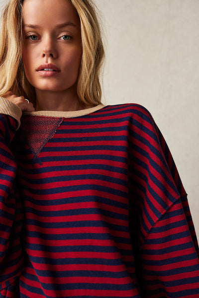 Free People -Classic Striped Oversized Crewneck -  NAUTICAL COMBO