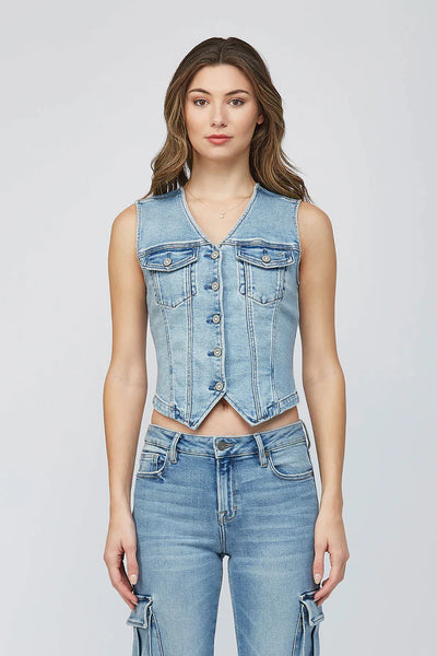 Hidden - Rebel Fitted Denim Vest - Light Wash