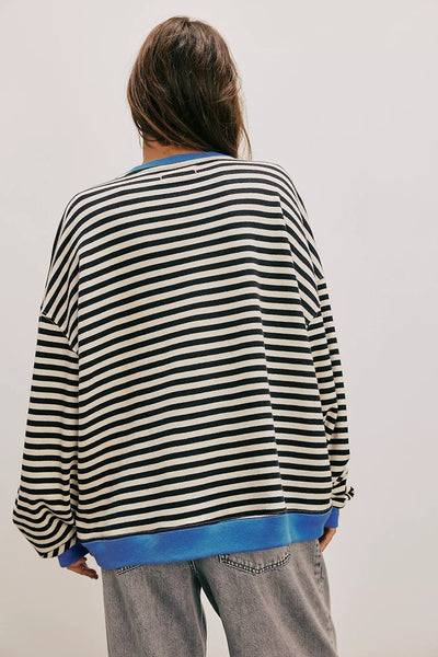 Free People -Classic Striped Oversized Crewneck -  BLACK COMBO