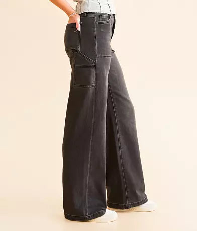 Hidden - Nori Carpenter Wide Leg Jean - Grey Wash - 33" inseam