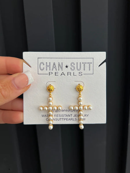 Chansutt Pearls - Pearl Cross Earrings