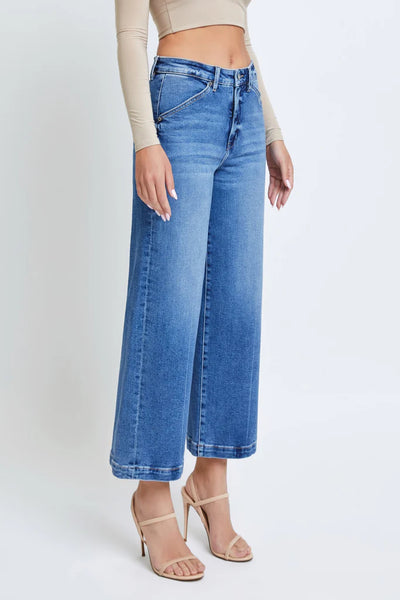 Hidden - Nori Cropped Wide Leg Trouser Jean - Dark Wash