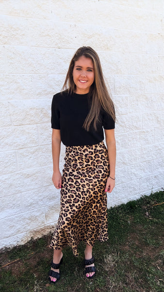 Leopard Legacy Satin Midi Skirt