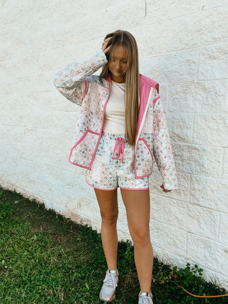 Floral Whimsy Patchwork Quilted Zip Up Jacket