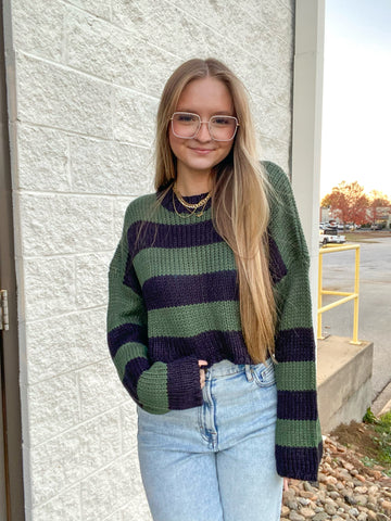 Deep Forest Stripes Sweater - GREEN/NAVY