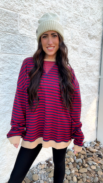 Free People -Classic Striped Oversized Crewneck -  NAUTICAL COMBO