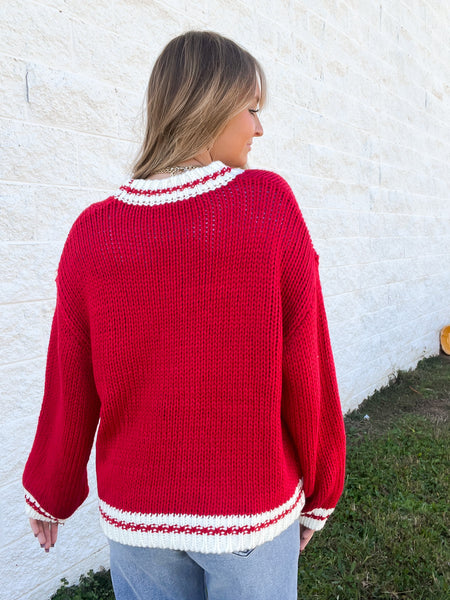 Cherry Bow Varsity Knit Sweater