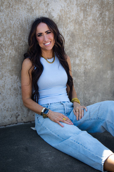 Pointelle Perfection Tank - POWDER BLUE