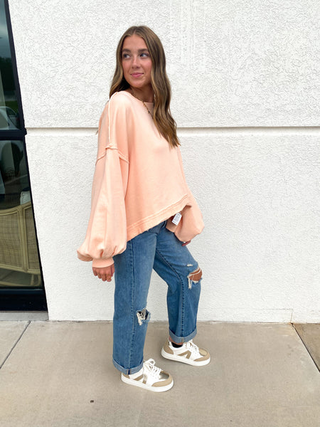 Free People - Trish Sweatshirt - SUMMER PEACH