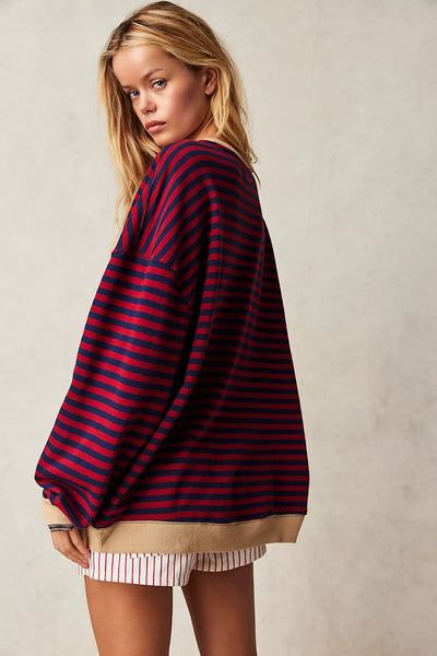 Free People -Classic Striped Oversized Crewneck -  NAUTICAL COMBO