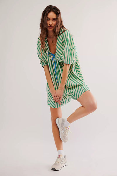 Free People - Bop Around Romper - GREEN COMBO