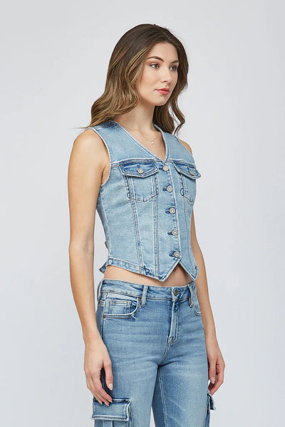 Hidden - Rebel Fitted Denim Vest - Light Wash