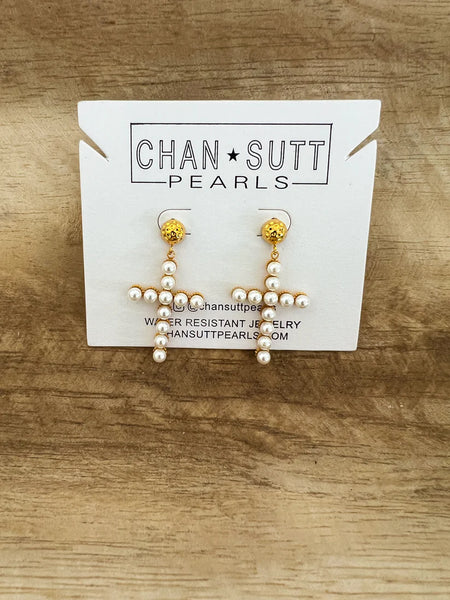 Chansutt Pearls - Pearl Cross Earrings