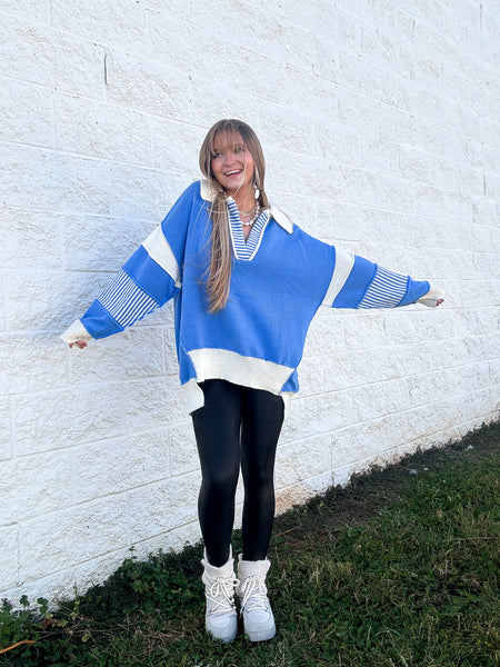 Posh Preppy Sweater - Blue/Ivory