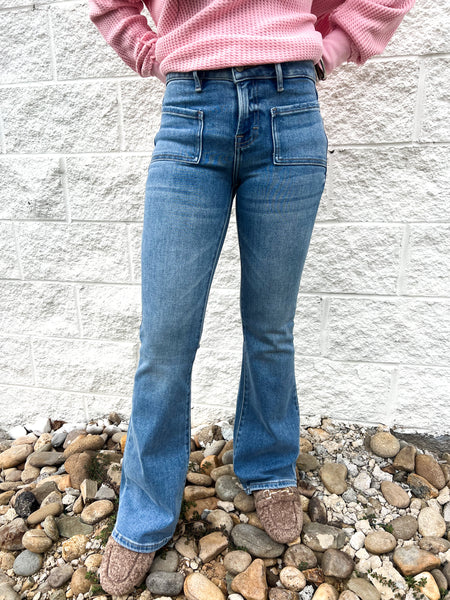 Hidden -HAPPI - Front Pocket Mid Rise Flare - 31" Inseam