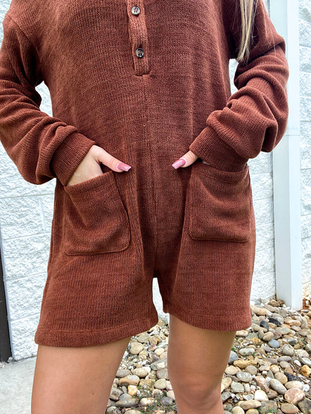 Snuggle Bear Romper - BROWN